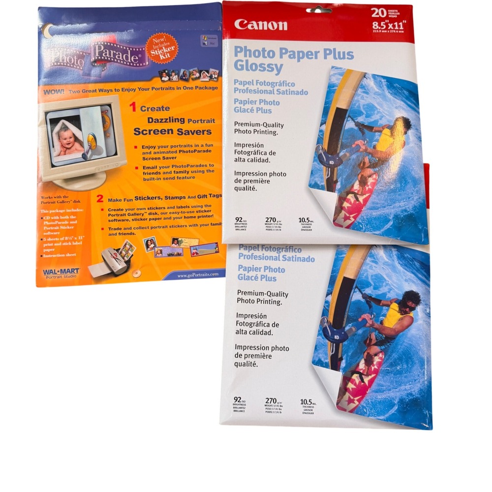 Canon Photo Paper Plus Glossy 8.5x11 40 Sheets & Photo Parade Sticker Kit Bundle